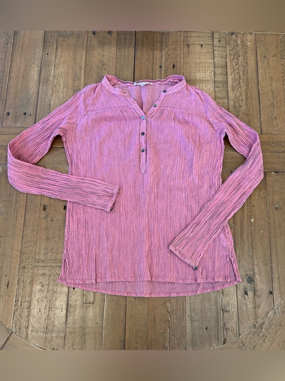 Bonpoint Pink Striped Quarter Button Henley Women’s Small Cotton Stretch